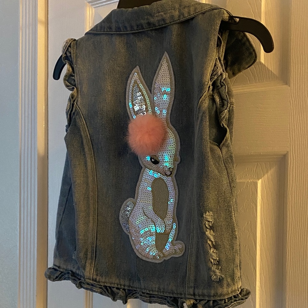 Charming Kids Denim Vest with Sequin Bunny
